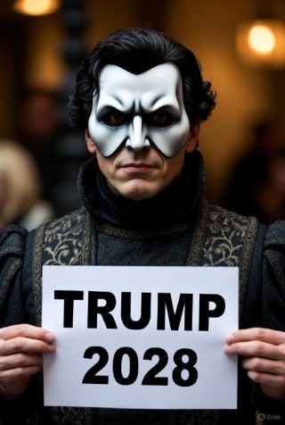 特朗普发图：歌剧魅影手持“TRUMP 2028”标牌