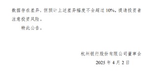 杭州银行：2025年第一季度净利润60.21亿元，同比增长17.30%