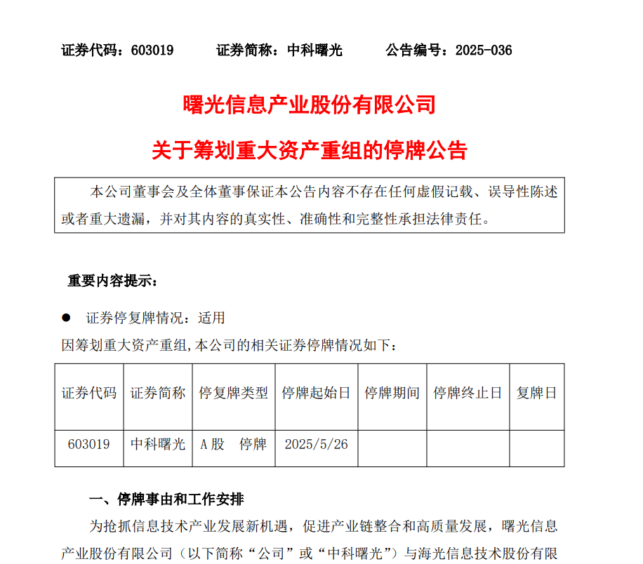 新规后首单！688041、603019，拟合并重组  第2张