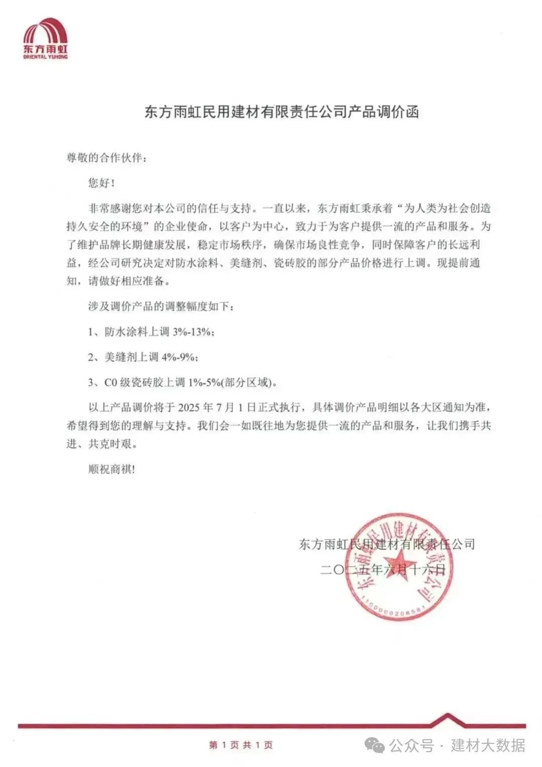 成本高压难顶！防水“三巨头”东方雨虹、科顺、北新齐发涨价函  第1张